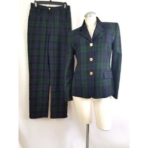 Ralph Lauren Size 4 Blue Green Plaid Pant Suit